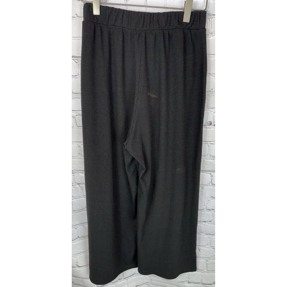 DRESSED IN LALA Women’s Small Lex Ribbed Pants Wide Leg Cropped Culotte Black - Picture 4 of 5